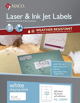 MACO WEATHER RESISTANT ADDRESS LABELS 2 x 4